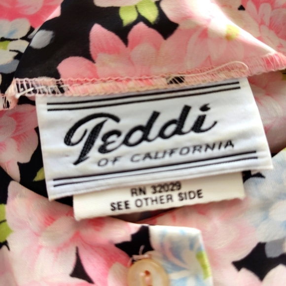 Spring Vintage Floral Blouse / Tie Up Waist / Black/Pink/Blue / Sz 10/12 - Picture 5 of 6